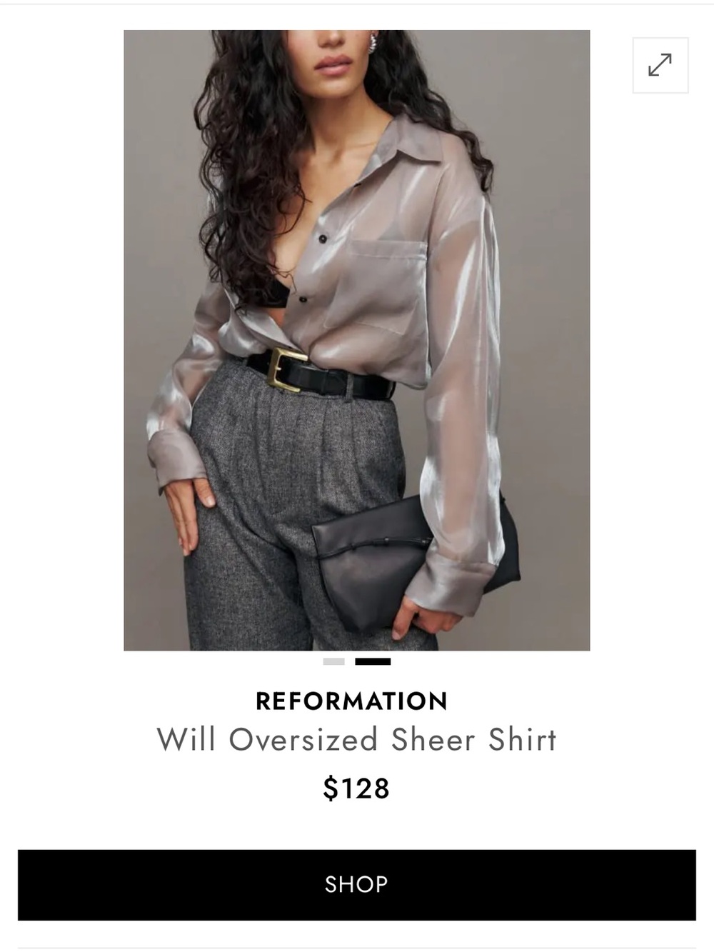 Reformation Sheer Oversized Button-Down Shirt in Silver